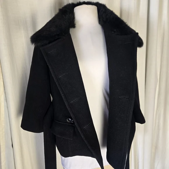 Bebe Wool With Fur Trim Crop 3/4 Length Sleeve Jacket Large - Picture 2 of 8